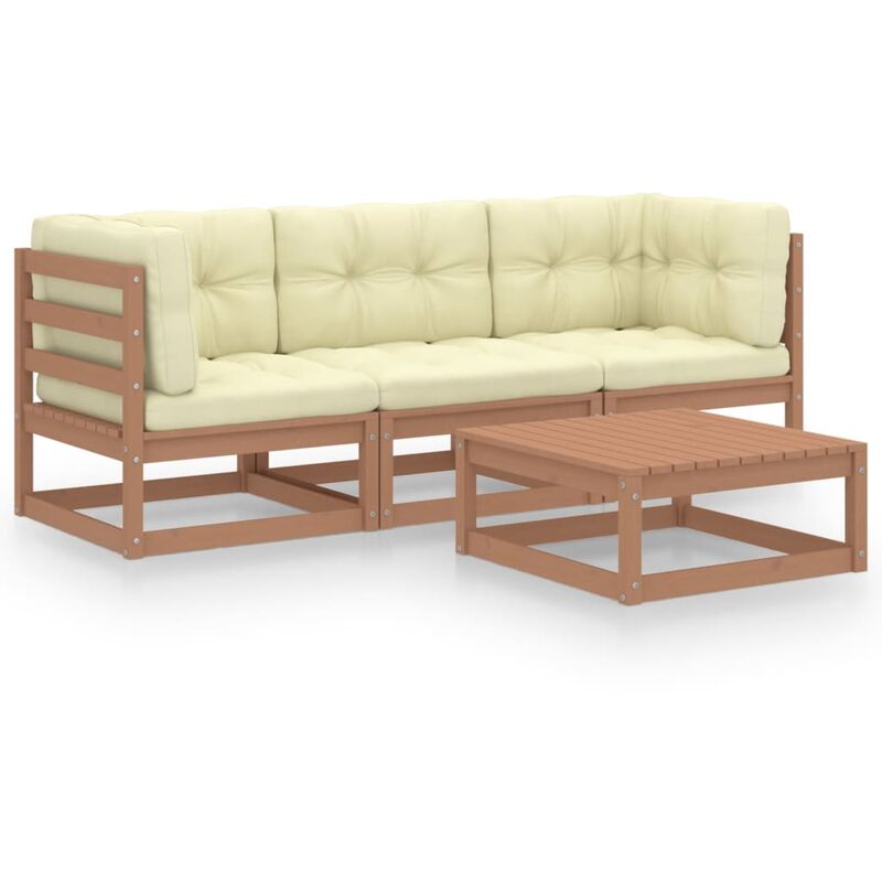 

Muebles de jardín 4 piezas con cojines de madera de pino maciza