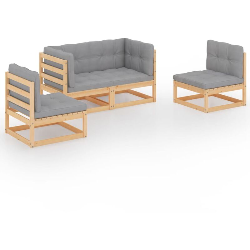 

Muebles de jardín 4 piezas con cojines de madera de pino maciza