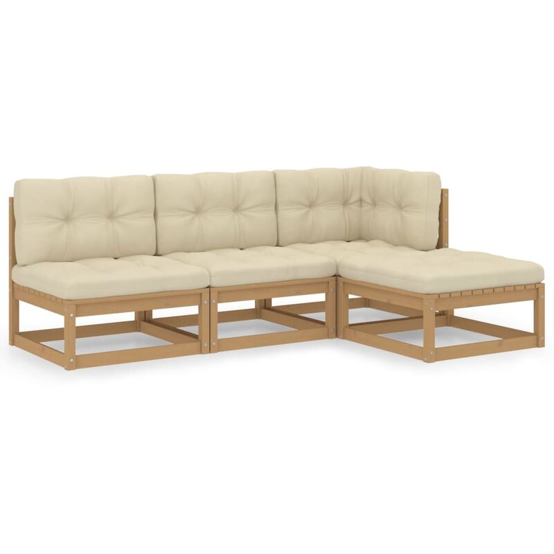 

Muebles de jardín 4 piezas con cojines de madera de pino maciza