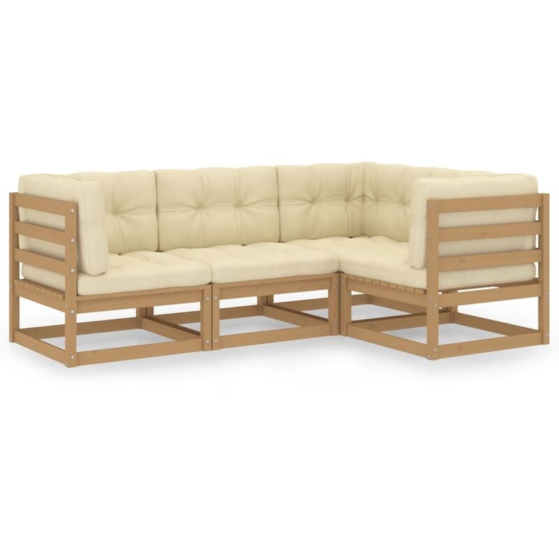 

Muebles de jardín 4 piezas con cojines de madera de pino maciza