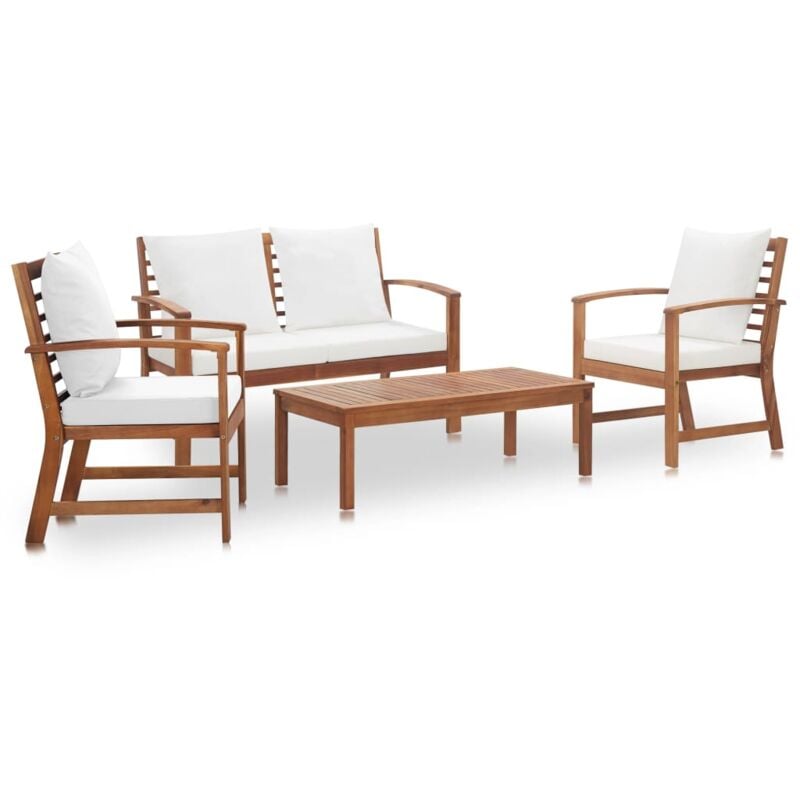 

vidaXL Madera Maciza de Acacia Muebles de Jardín 4 Piezas con Cojines Blanco Crema - Marrón