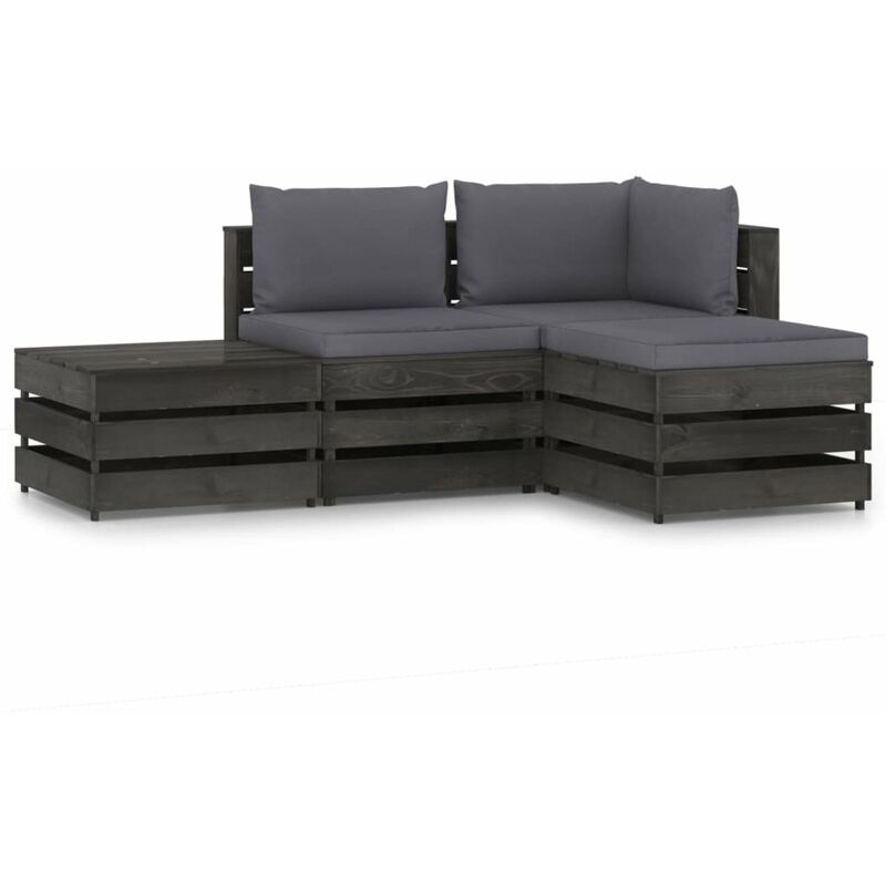 

Muebles de jardin 4 piezas con cojines madera impregnada gris