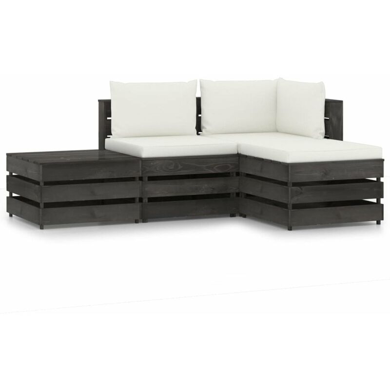 

Happyshopping - Muebles de jardin 4 piezas con cojines madera impregnada gris