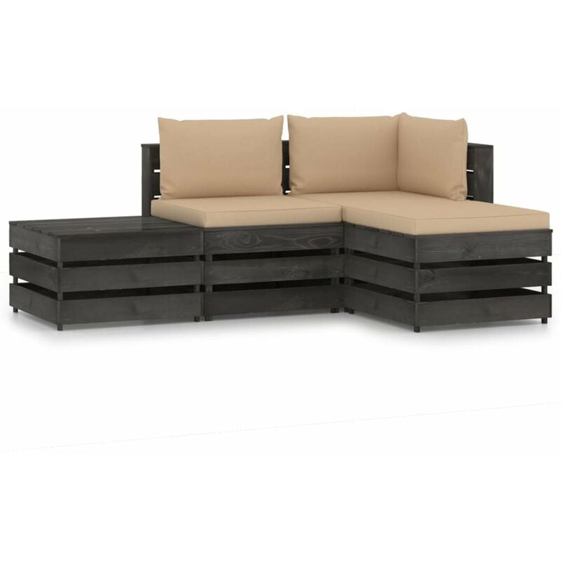 

Happyshopping - Muebles de jardin 4 piezas con cojines madera impregnada gris