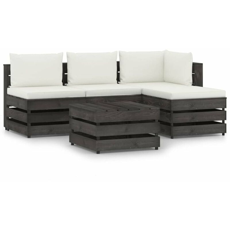 

Happyshopping - Muebles de jardin 4 piezas con cojines madera impregnada gris