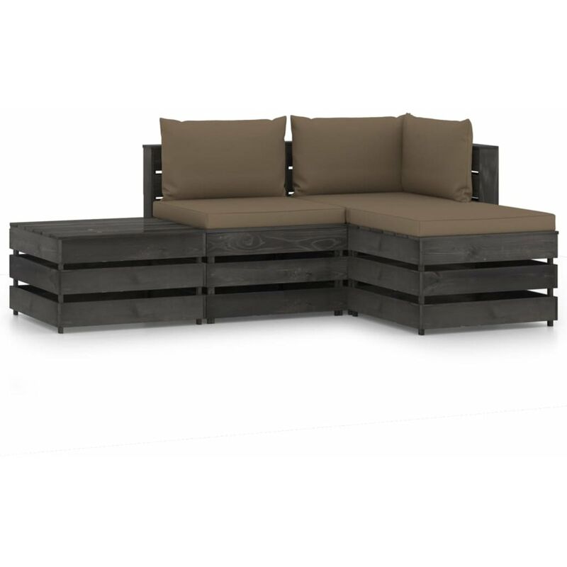 

Muebles de jardin 4 piezas con cojines madera impregnada gris