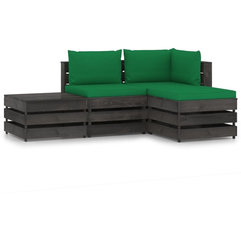 

Muebles de jardín 4 piezas con cojines madera impregnada gris