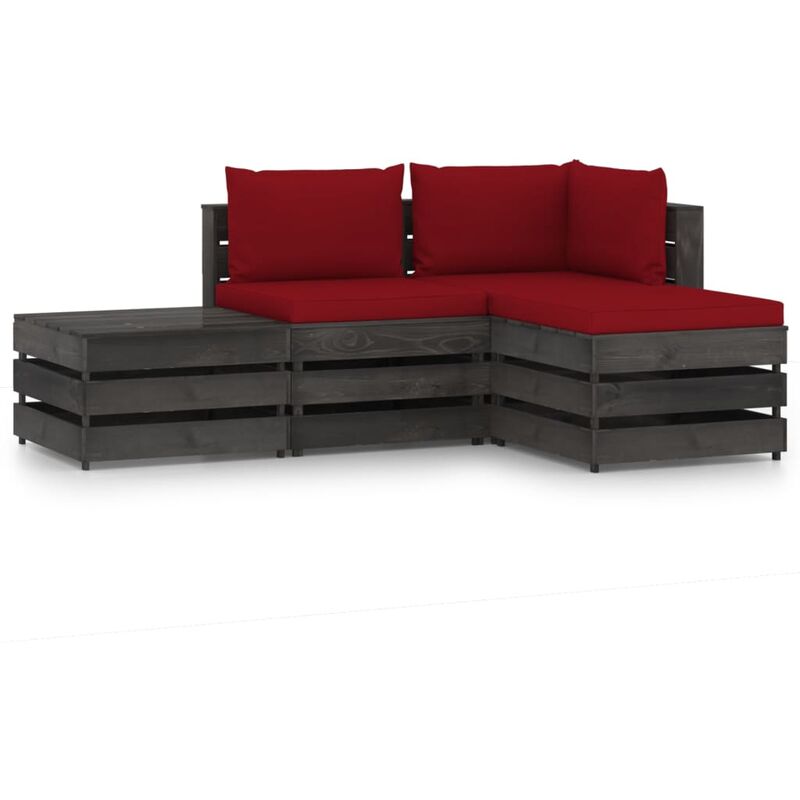 

Muebles de jardín 4 piezas con cojines madera impregnada gris