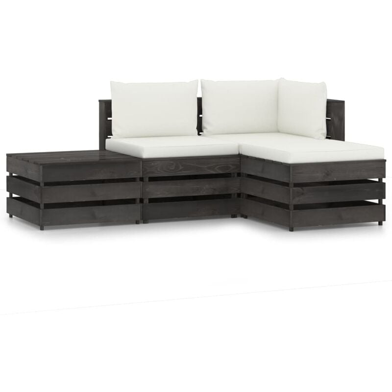 

Muebles de jardín 4 piezas con cojines madera impregnada gris