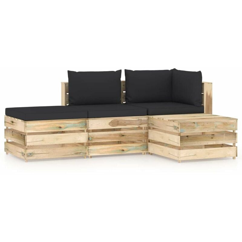 

Muebles de jardin 4 piezas con cojines madera impregnada verde