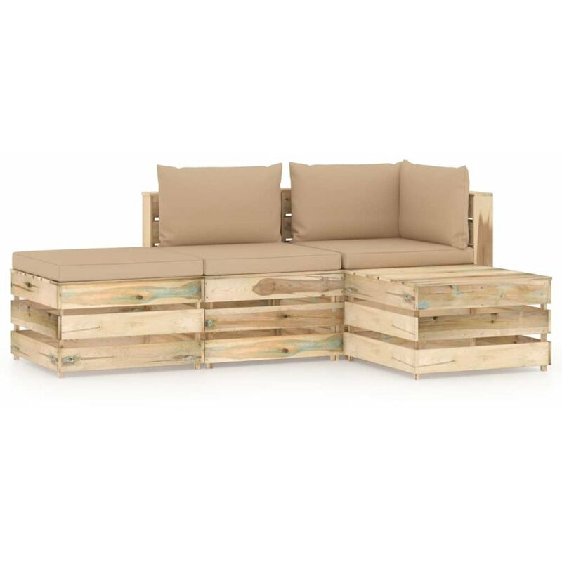 

Muebles de jardin 4 piezas con cojines madera impregnada verde