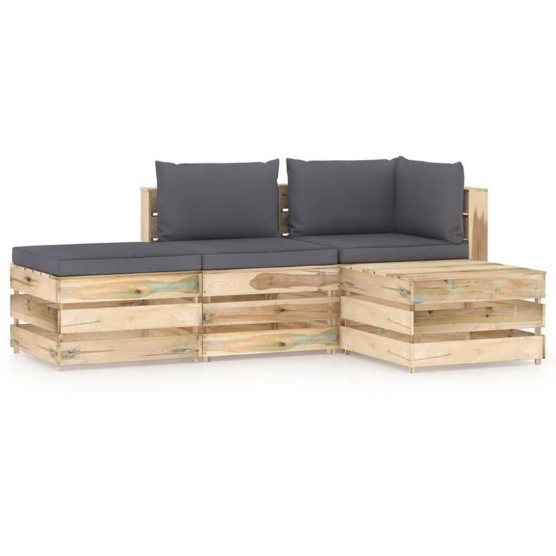 

Muebles de jardín 4 piezas con cojines madera impregnada verde