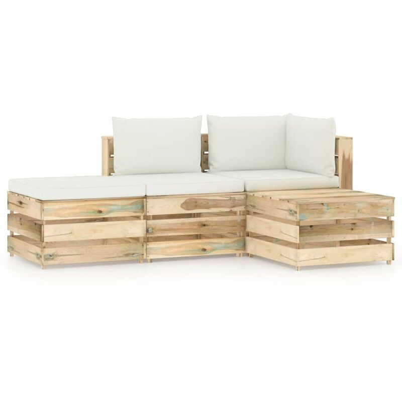 

Muebles de jardin 4 piezas con cojines madera impregnada verde