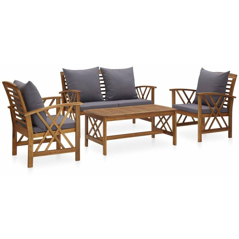 

Happyshopping - Muebles de jardin 4 piezas con cojines madera maciza de acacia