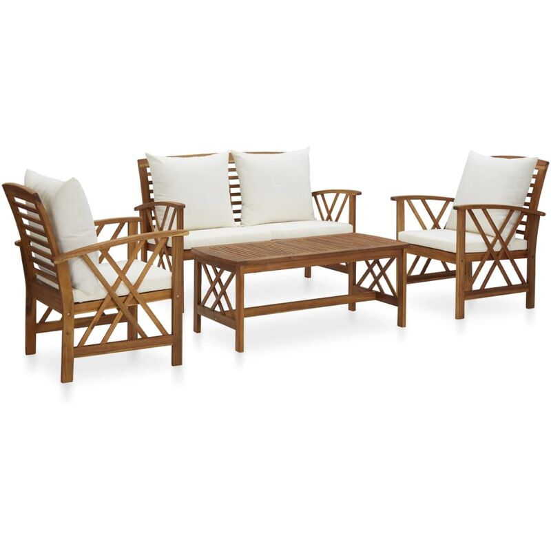 

Muebles de jardín 4 piezas con cojines madera maciza de acacia