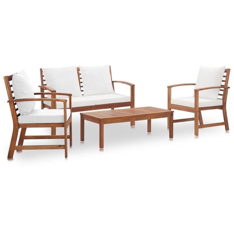 

Muebles de jardín 4 piezas con cojines madera maciza de acacia