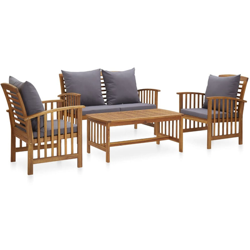 

Muebles de jardin 4 piezas con cojines madera maciza de acacia