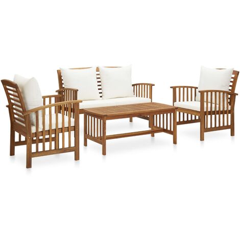 Muebles de jardín 4 piezas con cojines madera maciza de acacia vidaXL