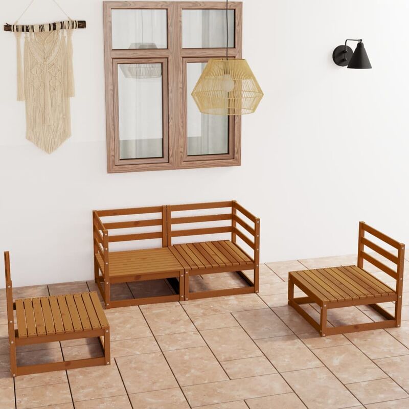 

Muebles de jardín 4 piezas marrón miel madera maciza de pino