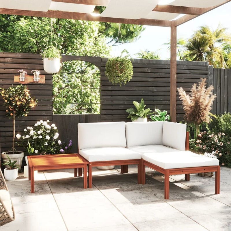 

Muebles de jardin 4 pzas cojines crema madera maciza de acacia