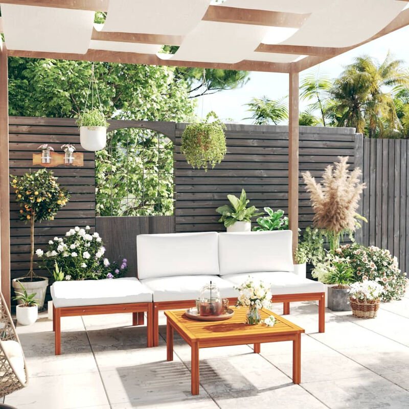 

Happyshopping - Muebles de jardin 4 pzas cojines crema madera maciza de acacia