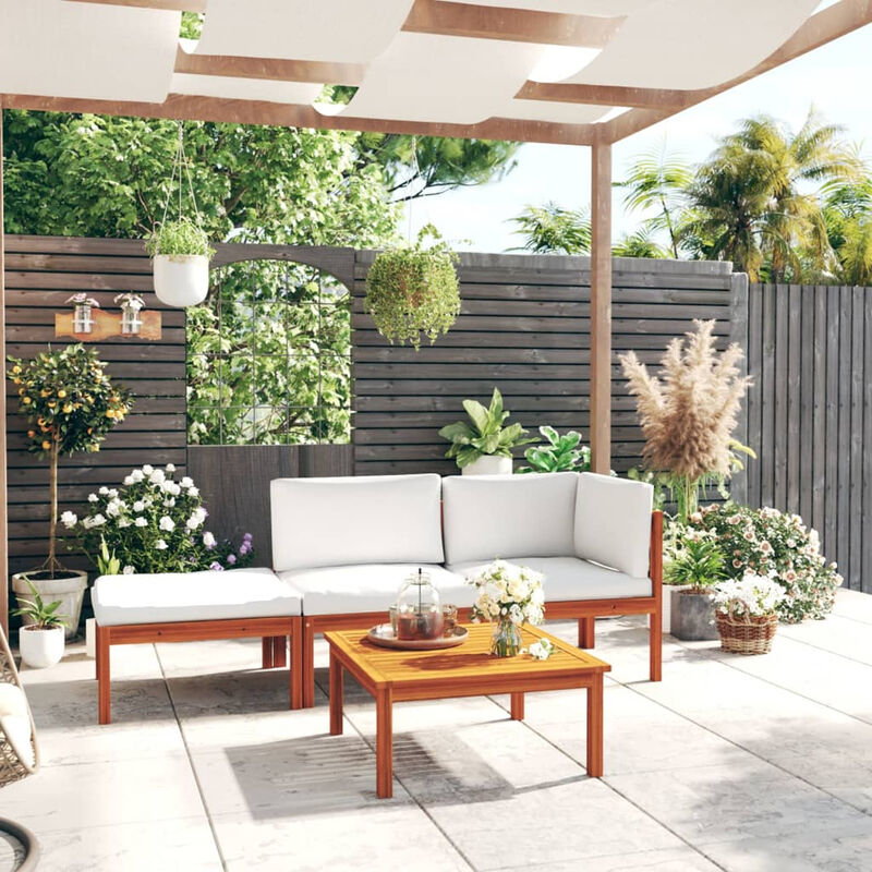 

Muebles de jardin 4 pzas cojines crema madera maciza de acacia