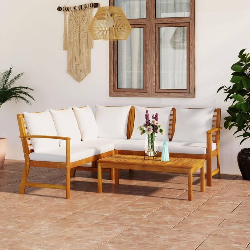 

Muebles de jardin 4 pzas cojines crema madera maciza de acacia
