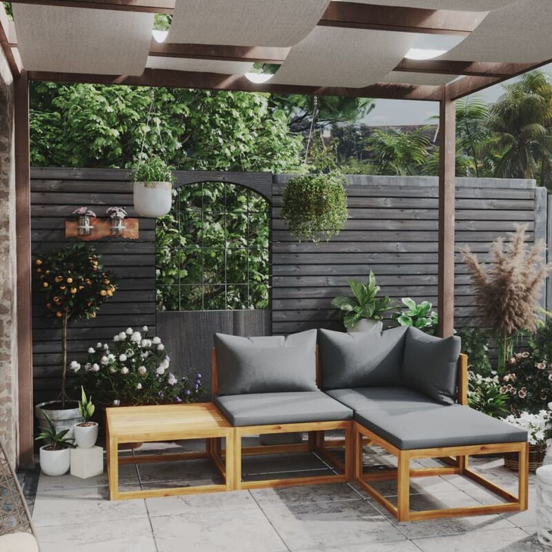 

Muebles de jardín 4 pzas cojines crema madera maciza de acacia