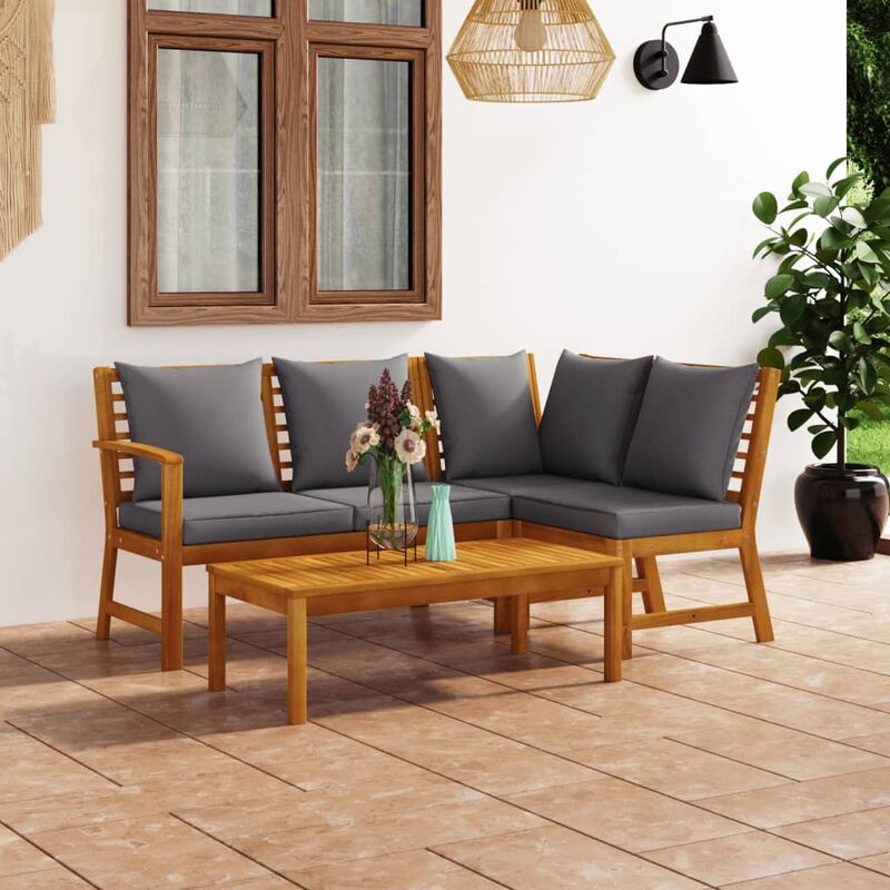 

Muebles de jardín 4 pzas cojines crema madera maciza de acacia