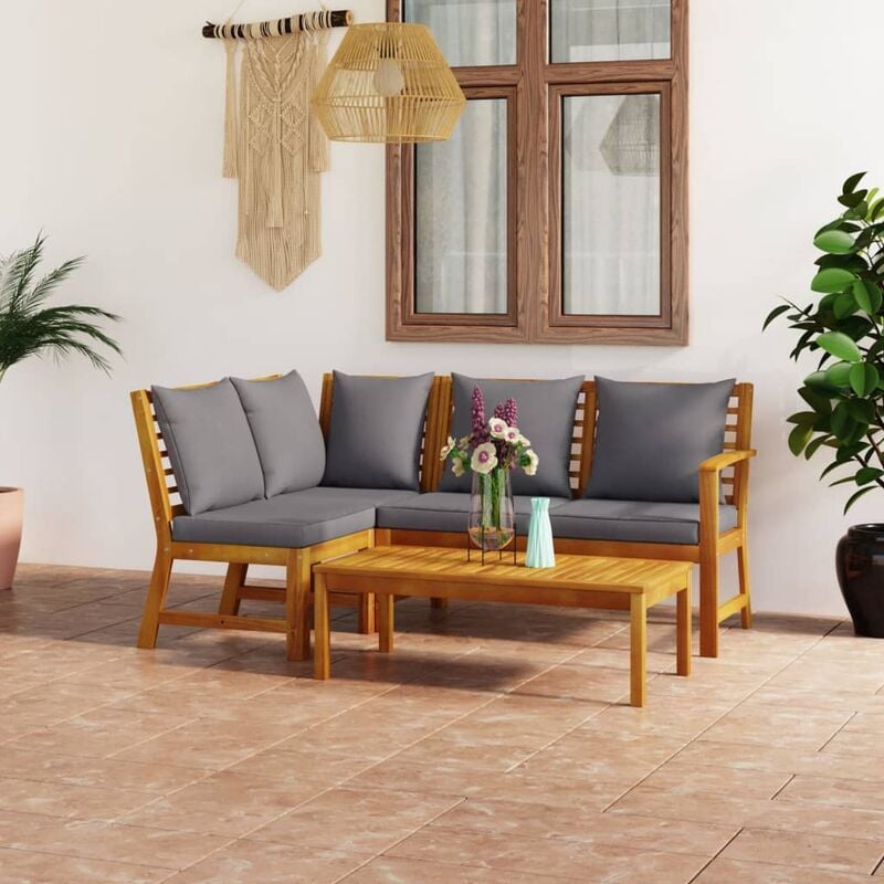 

Muebles de jardín 4 pzas cojines crema madera maciza de acacia