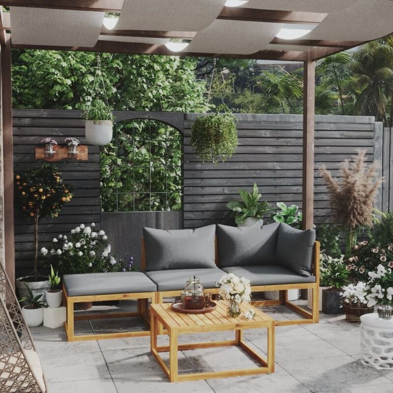 

Muebles de jardín 4 pzas cojines crema madera maciza de acacia