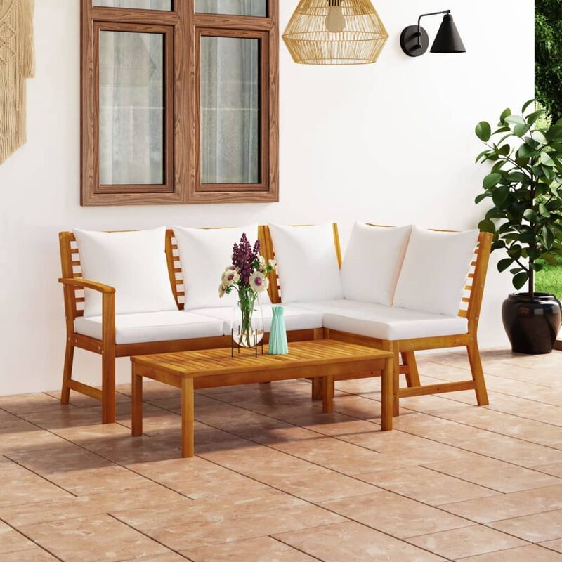 

Muebles de jardín 4 pzas cojines crema madera maciza de acacia