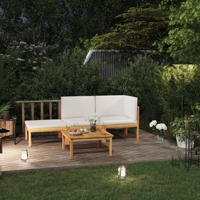 

Muebles de jardín 4 pzas cojines crema madera maciza de acacia