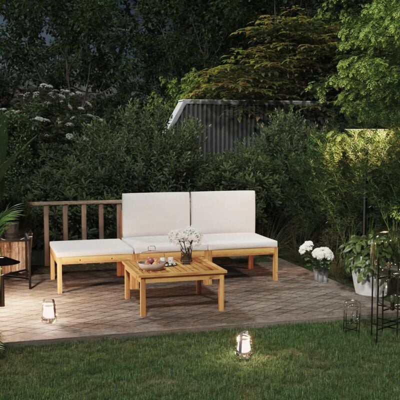 

Muebles de jardín 4 pzas cojines crema madera maciza de acacia