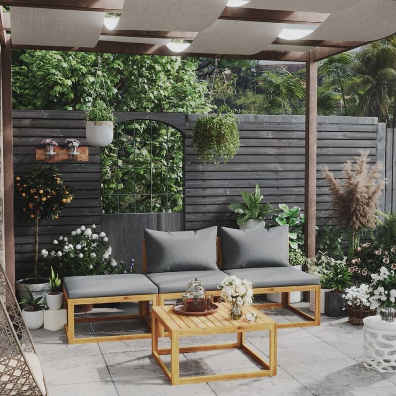 

Muebles de jardín 4 pzas cojines madera maciza de acacia