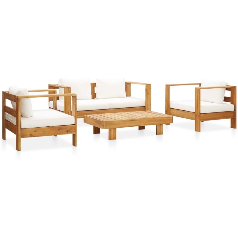 

vidaXL Muebles de jardín 4 pzas con cojines madera maciza acacia crema - Crema