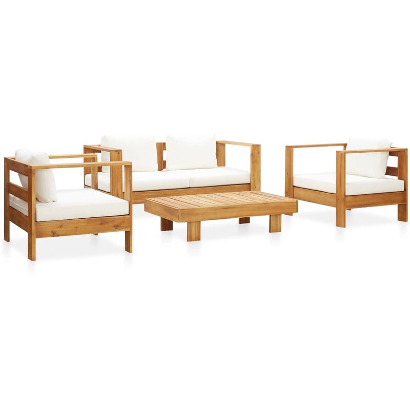 

Muebles de jardin 4 pzas con cojines madera maciza acacia crema