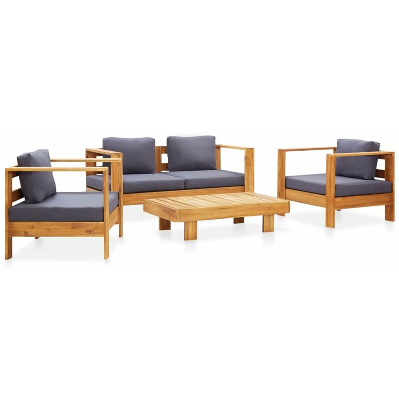 

Muebles de jardin 4 pzas con cojines madera maciza acacia gris