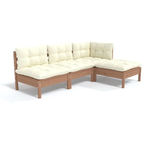 vidaXL Madera de Pino Muebles de Jardín 4 Piezas y Cojines Multicolor Miel