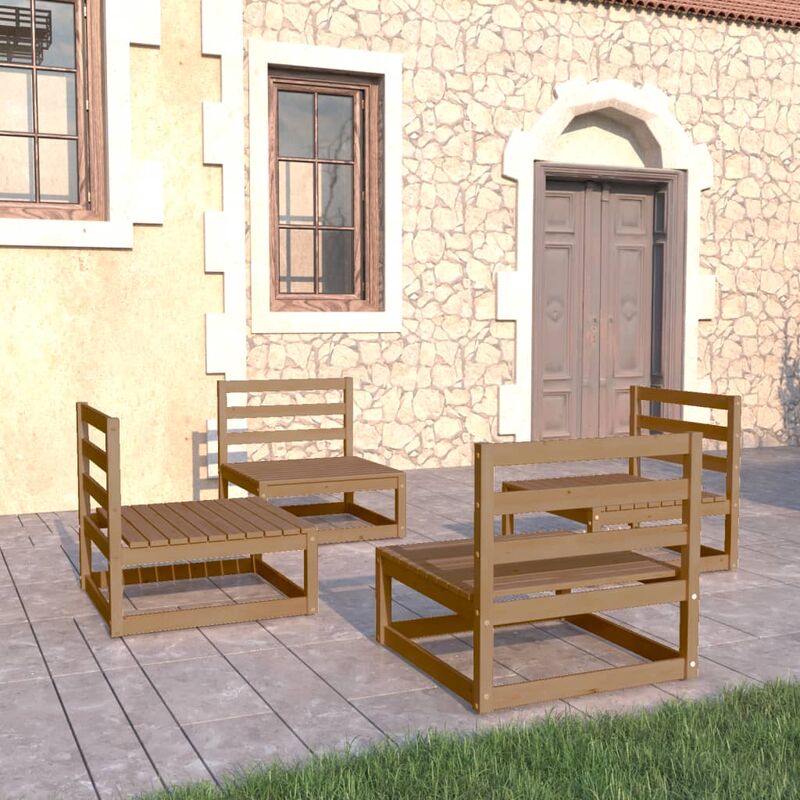 

Muebles de jardín 4 pzas y cojines marrón miel madera pino