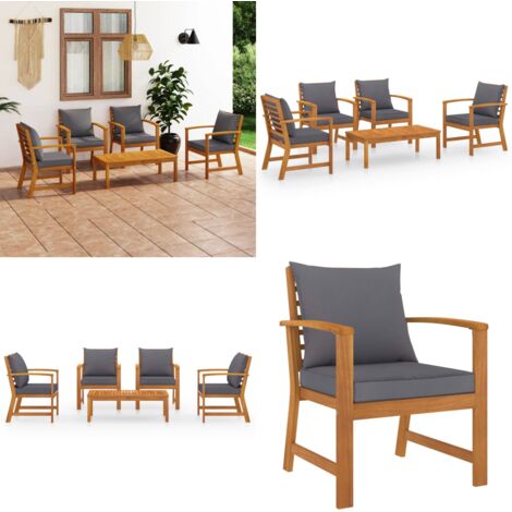 Muebles de jardín 5 piezas cojines madera maciza de acacia - Muebles de jardín - Sofás de madera