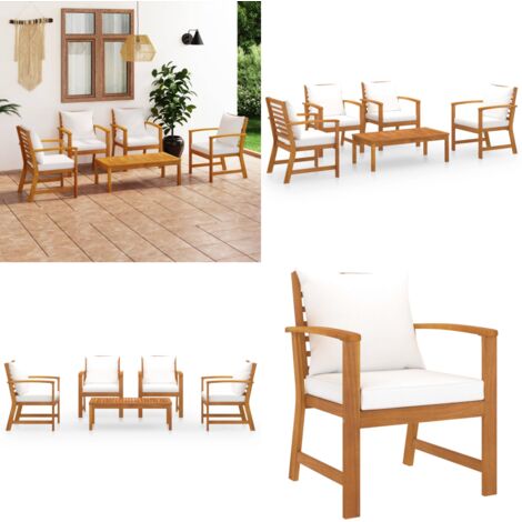 Muebles de jardín 5 piezas cojines madera maciza de acacia - Muebles de jardín - Sofás de madera