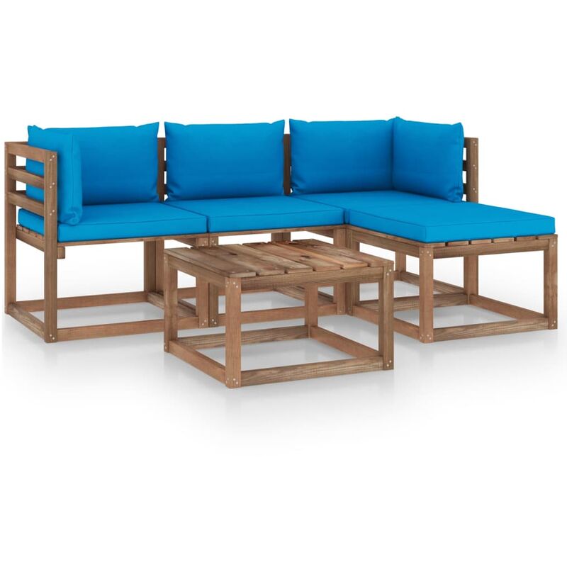 

Muebles de jardín 5 piezas con cojines azul
