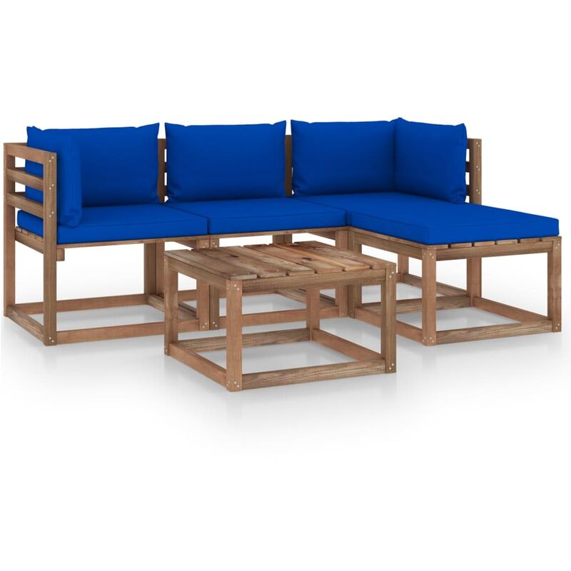 

Muebles de jardín 5 piezas con cojines azul