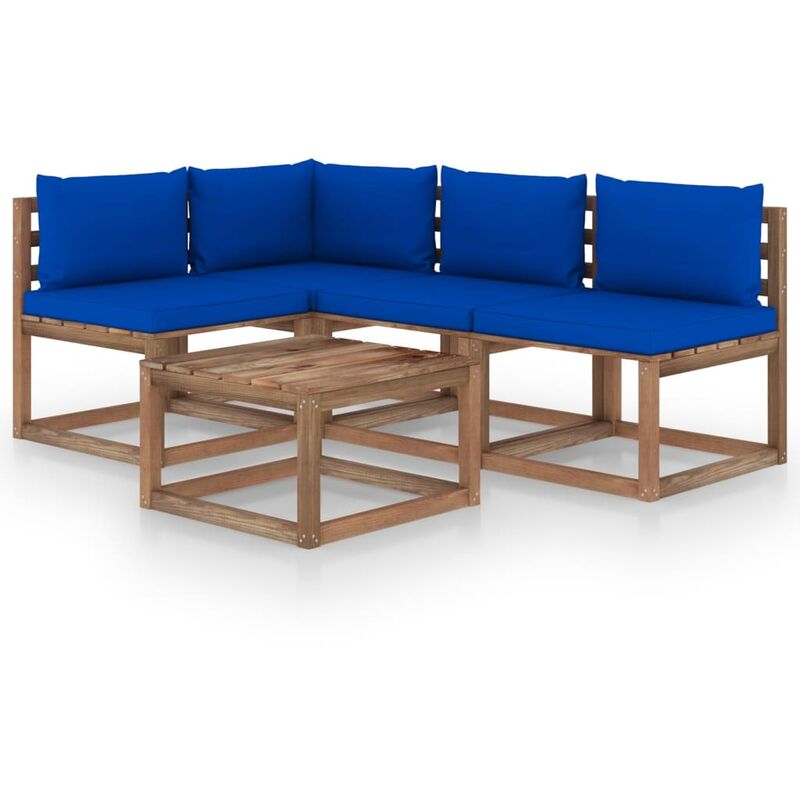 

Muebles de jardín 5 piezas con cojines azul