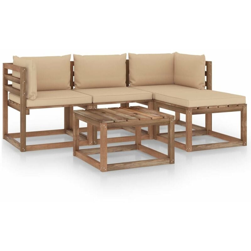 

Muebles de jardin 5 piezas con cojines beige