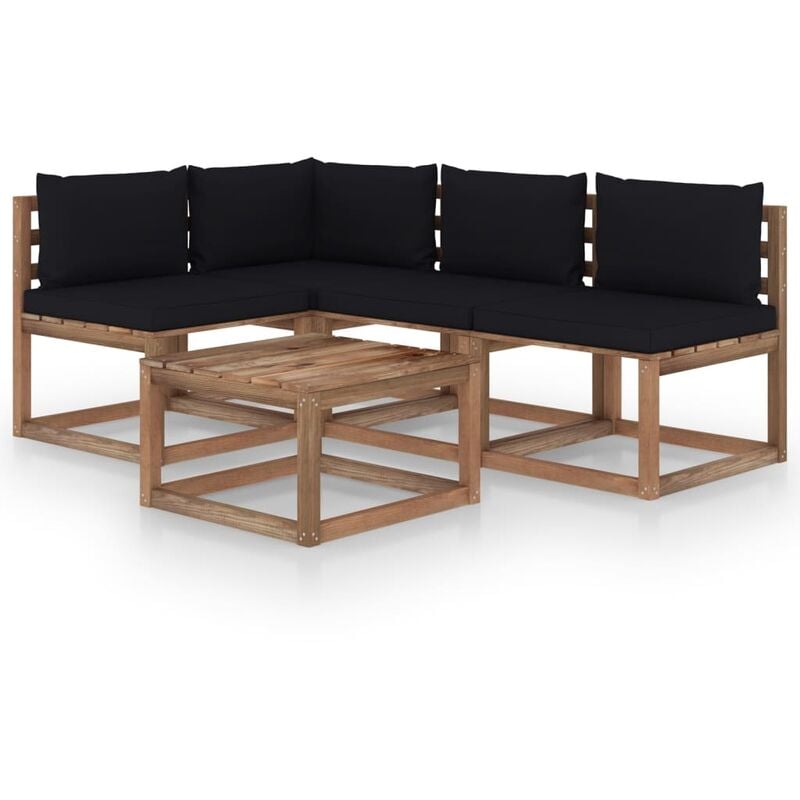 

Muebles de jardín 5 piezas con cojines color negro