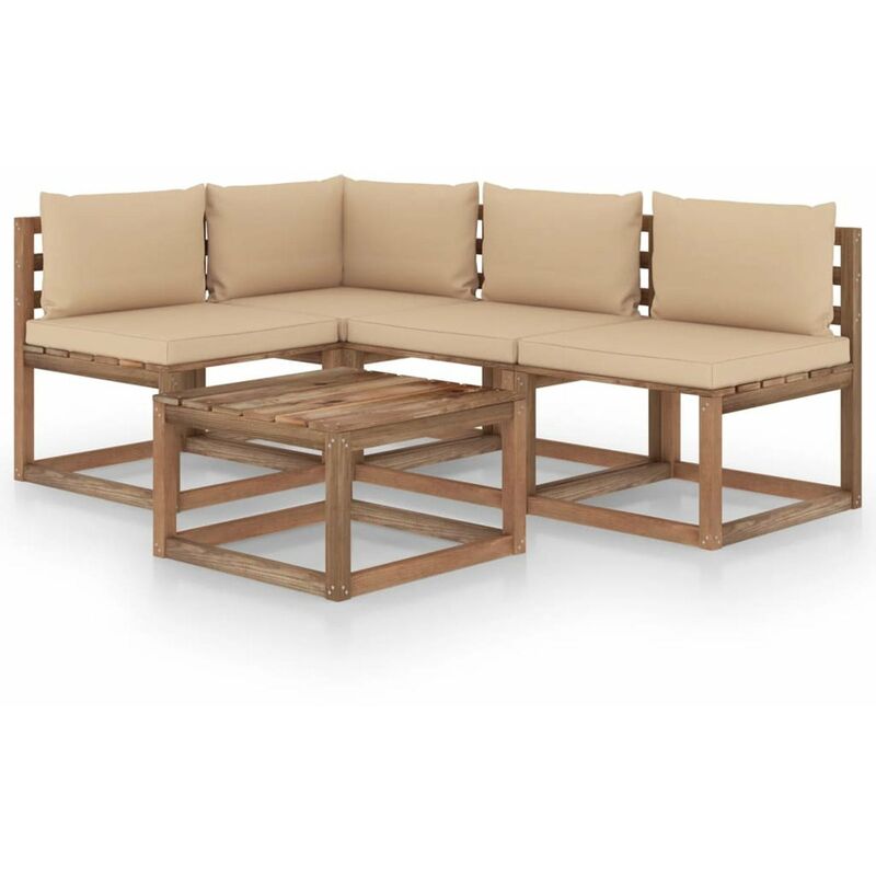

Muebles de jardin 5 piezas con cojines crema