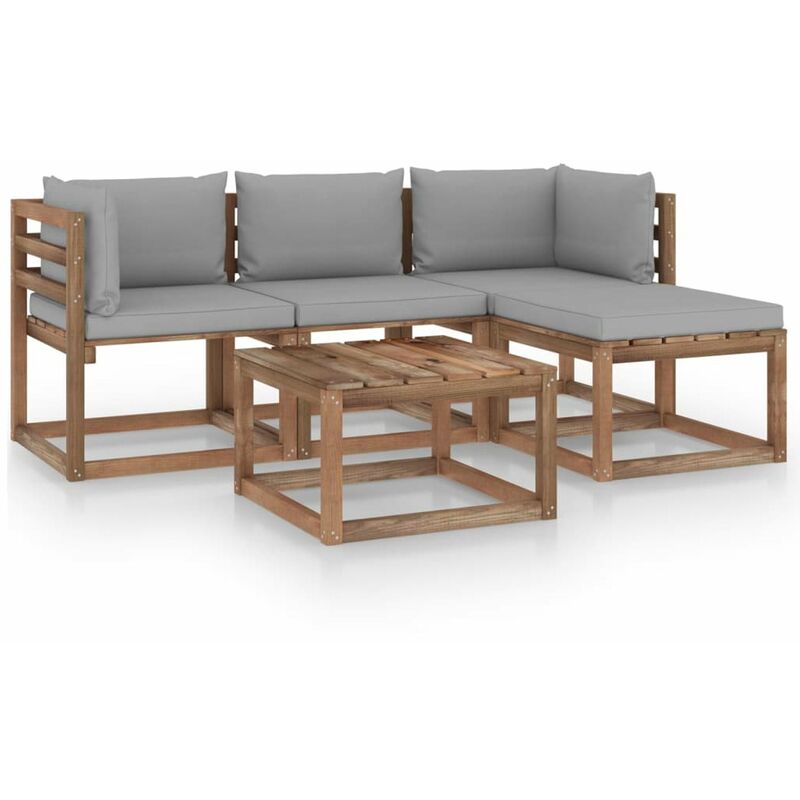 

Muebles de jardin 5 piezas con cojines gris