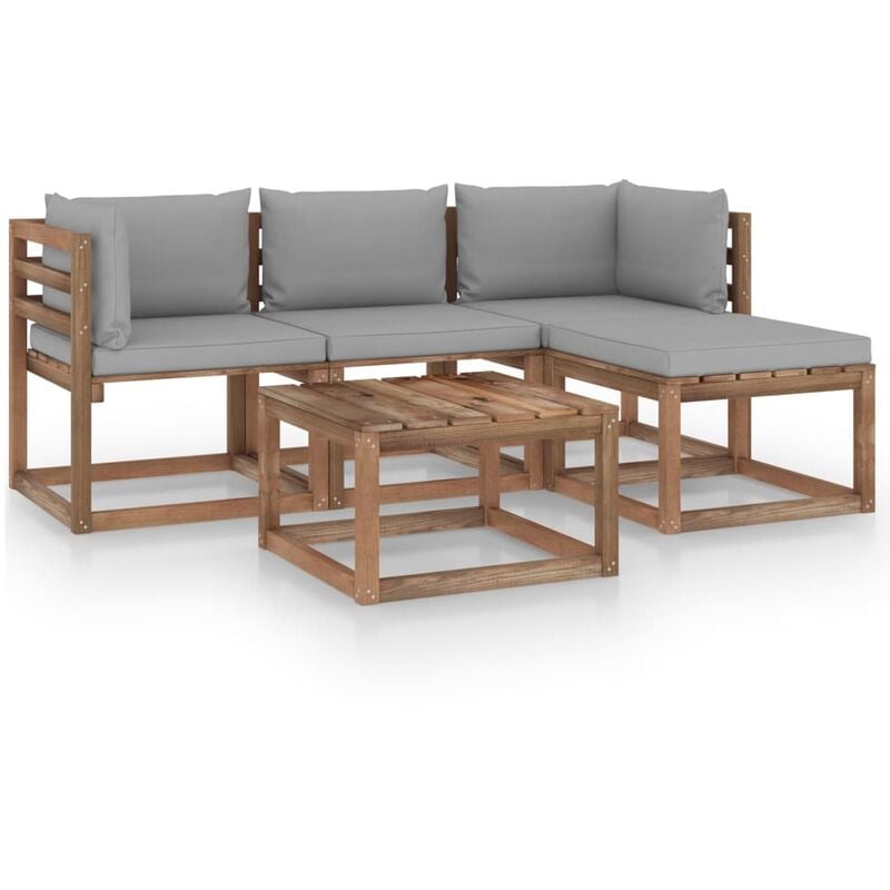 

Muebles de jardín 5 piezas con cojines gris